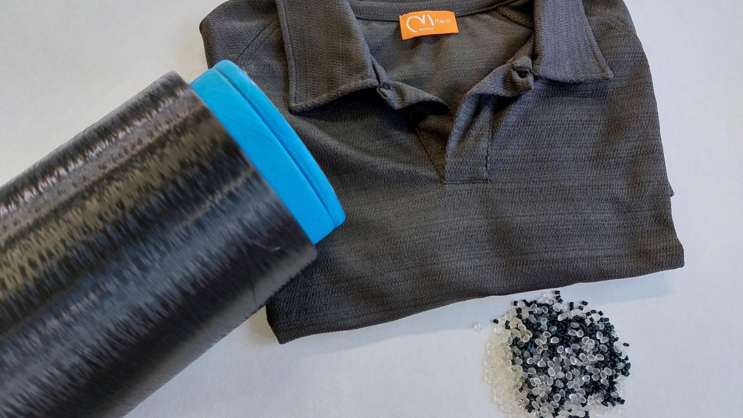 Biopolyester pellets, filament and EthEco 1 Polo Shirt by MITWILL, copyright CENTEXBEL 