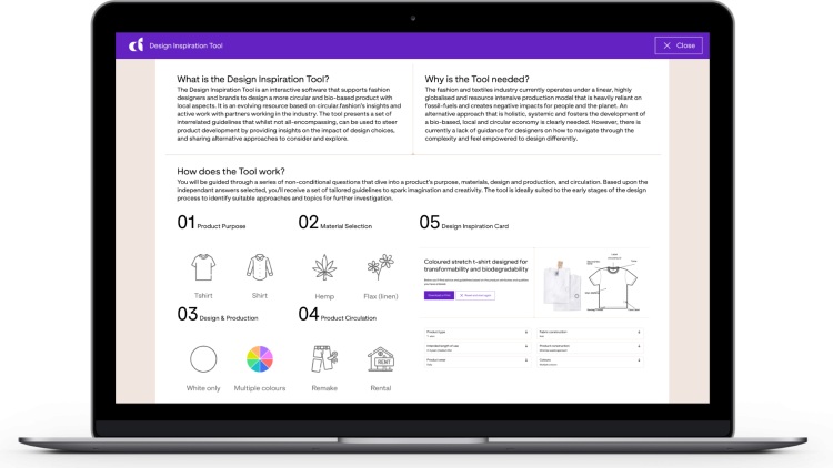 The Design Inspiration Tool is an interactive software to support bio-based, local and circular design, copyright circular.fashion 